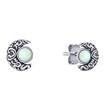 Moon Round Created White Opal Solid 925 Sterling Silver (6.6mm)